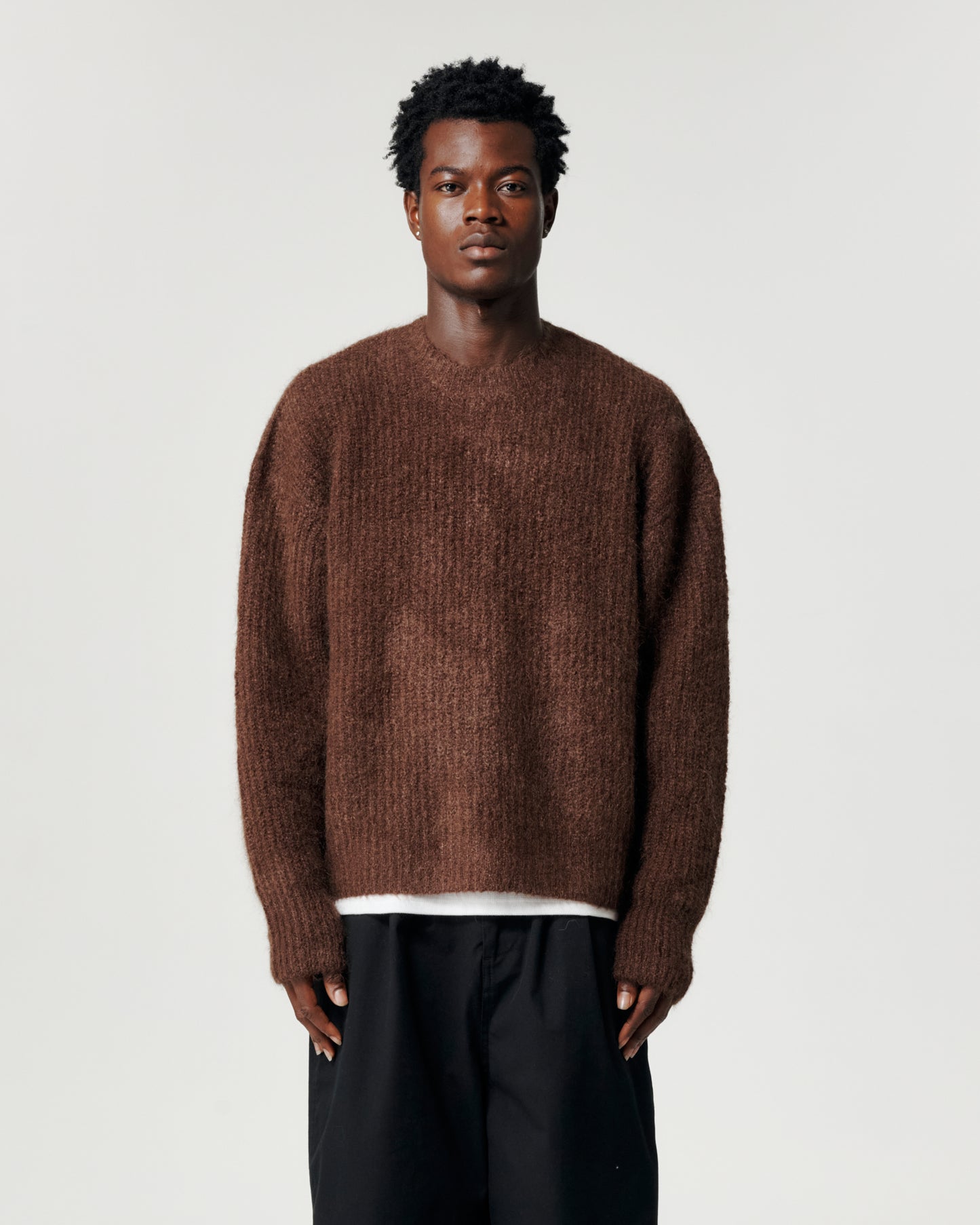 Mohair Knit Crew - Brown