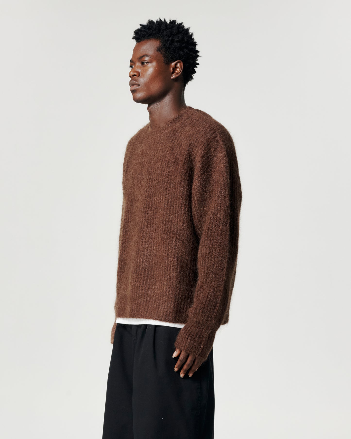 Mohair Knit Crew - Brown