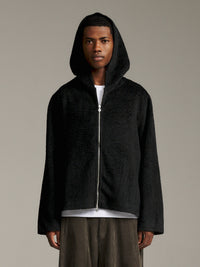 Furry Zip Hood - Black