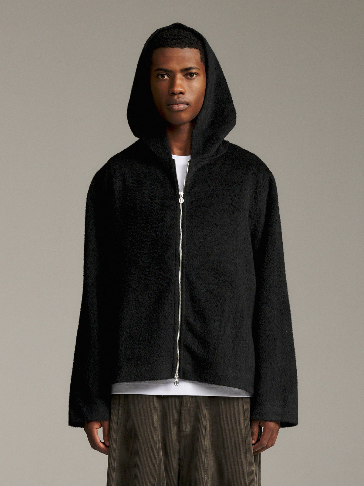 Furry Zip Hood - Black