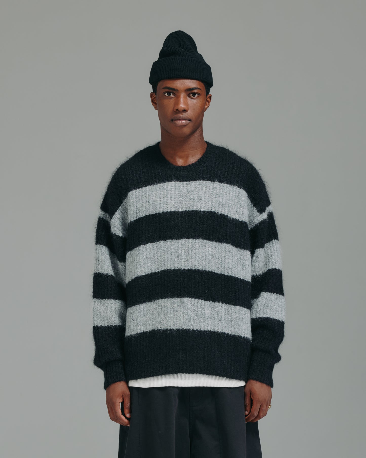 Stripe Mohair Knit - Black/Grey Marle