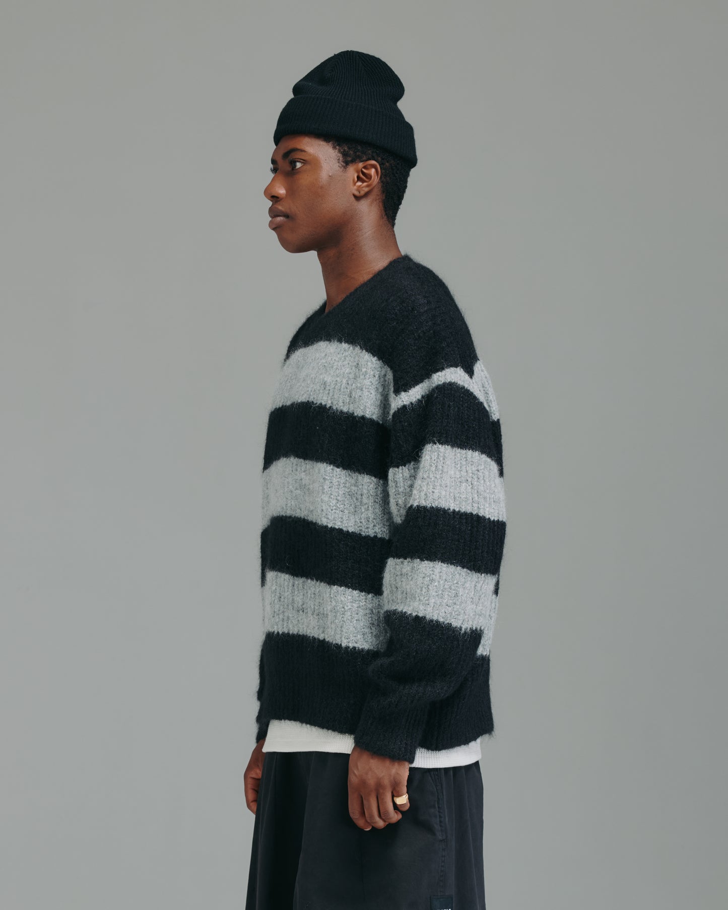 Stripe Mohair Knit - Black/Grey Marle