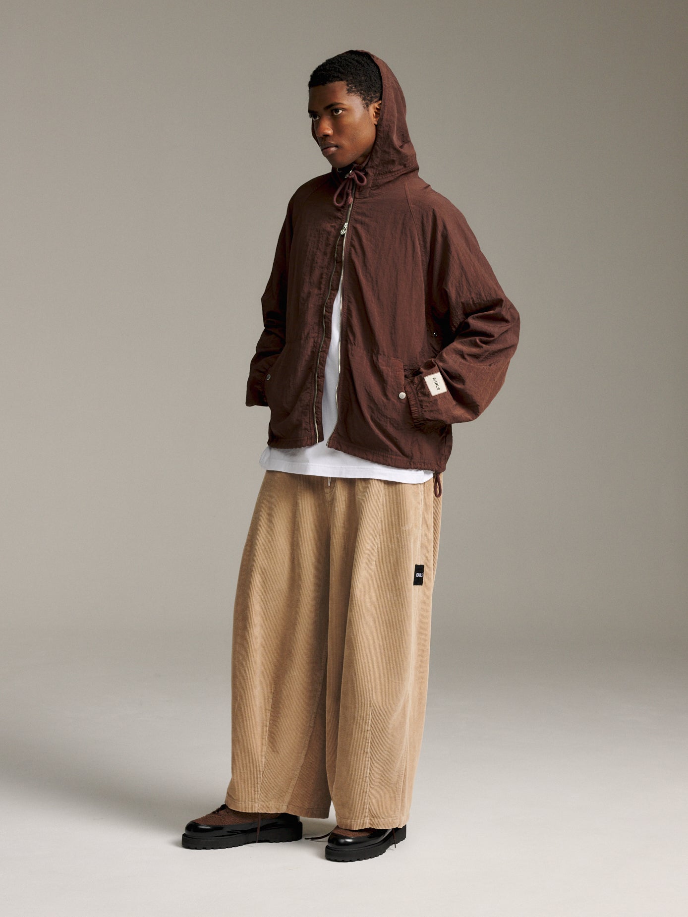 Nylon Zip Hood - Chocolate