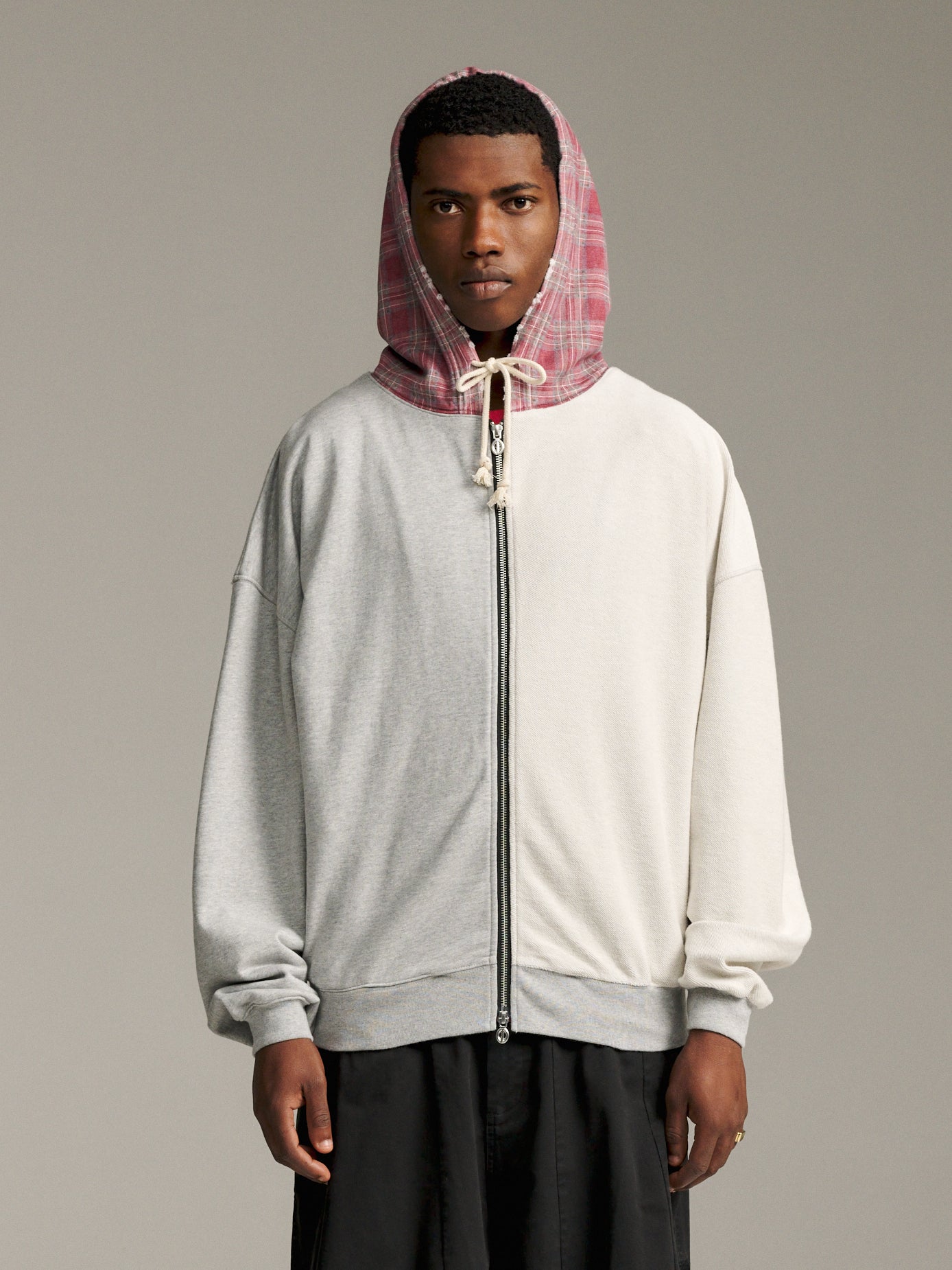 Contrast Zip Hood - Grey Marle