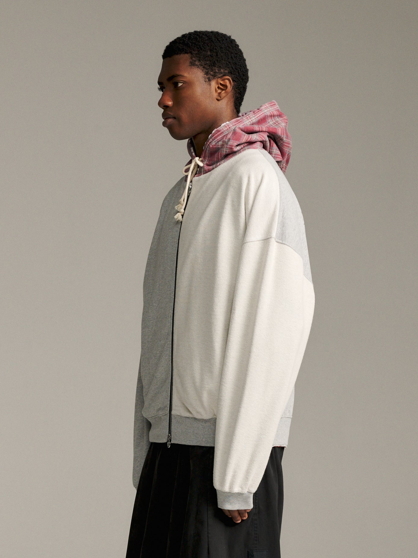 Contrast Zip Hood - Grey Marle