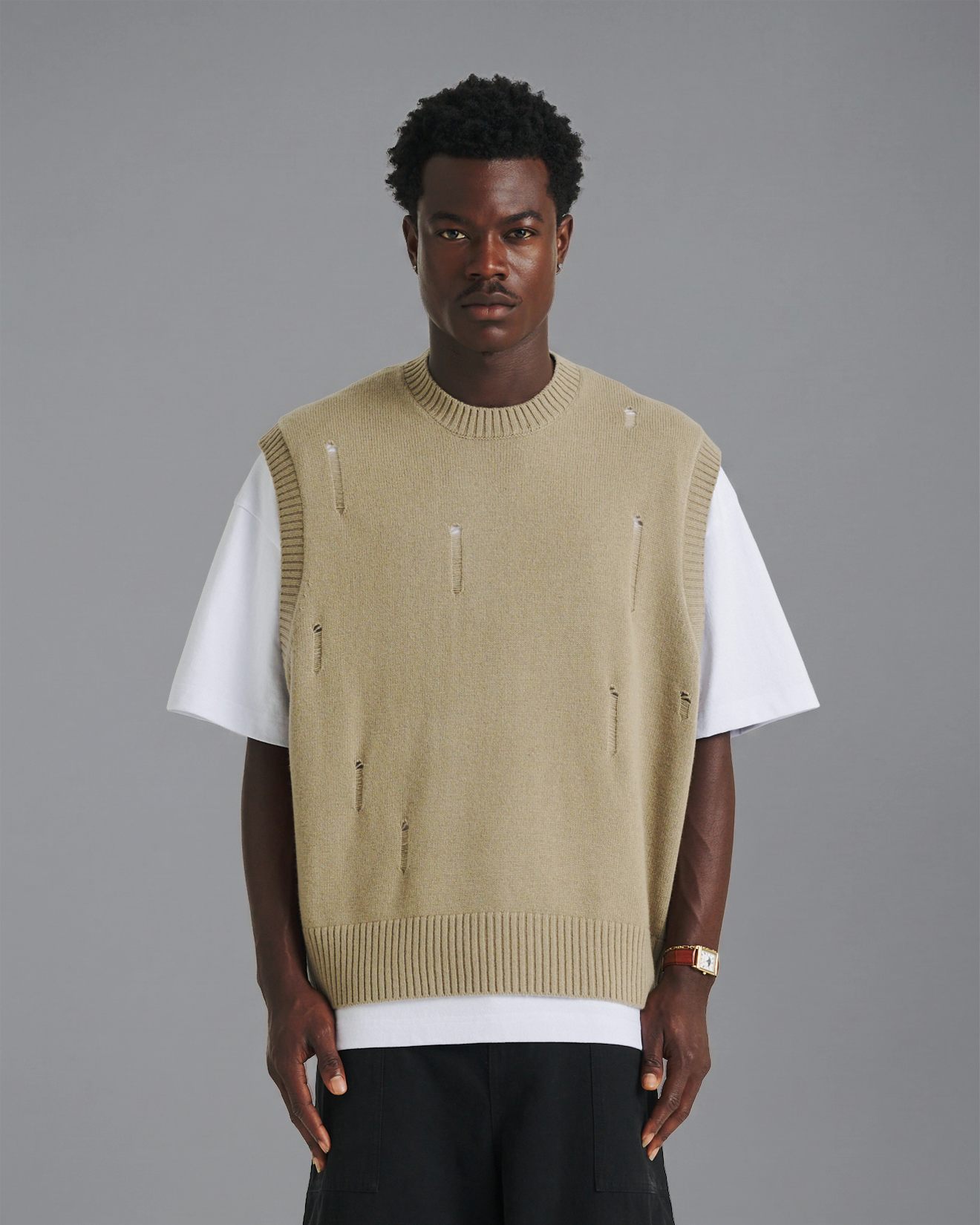 Distressed Knit Tank - Wheat
