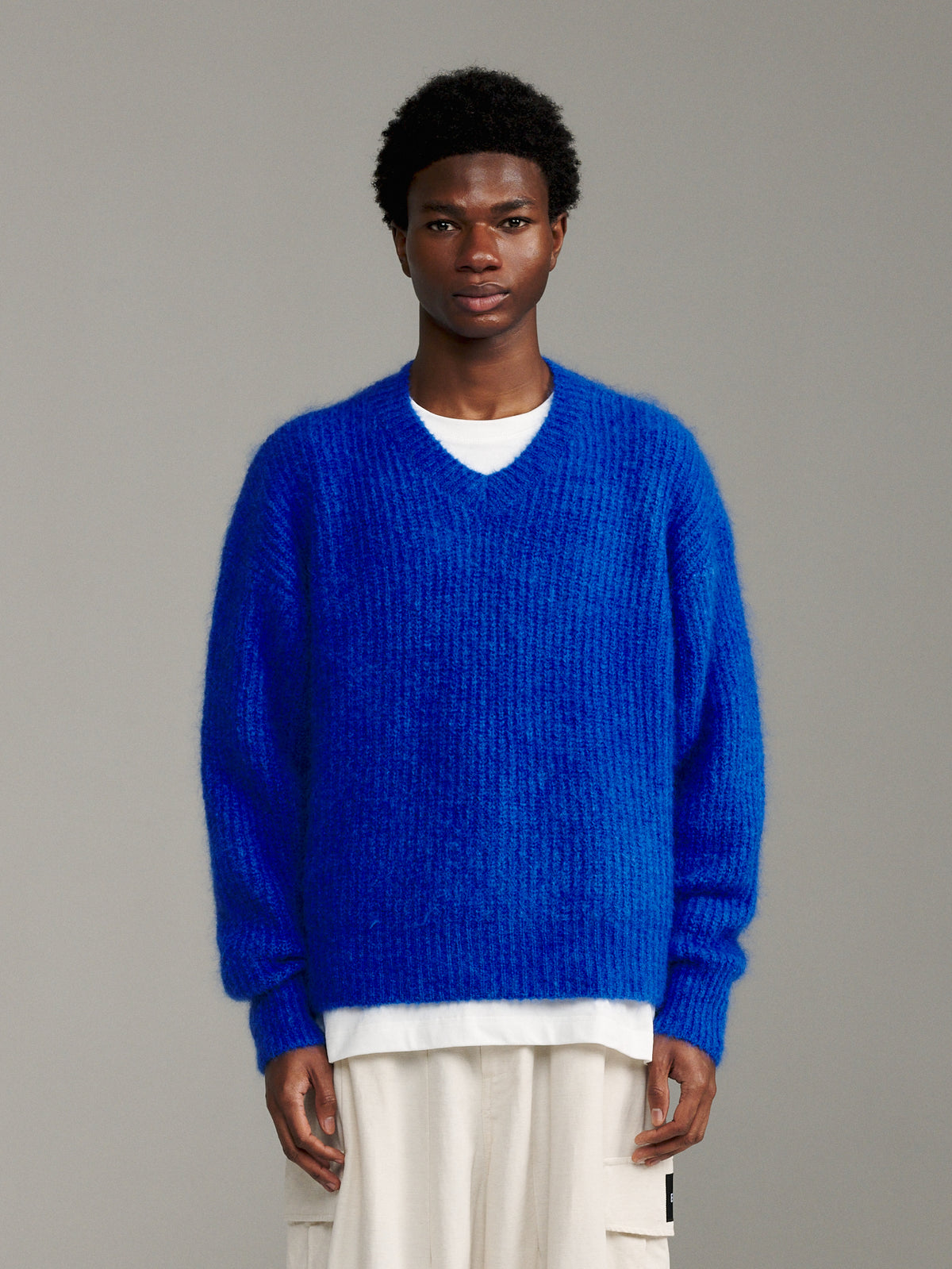 V-Neck Mohair Knit - Cobalt