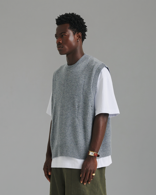 Distressed Knit Tank - Grey Marle