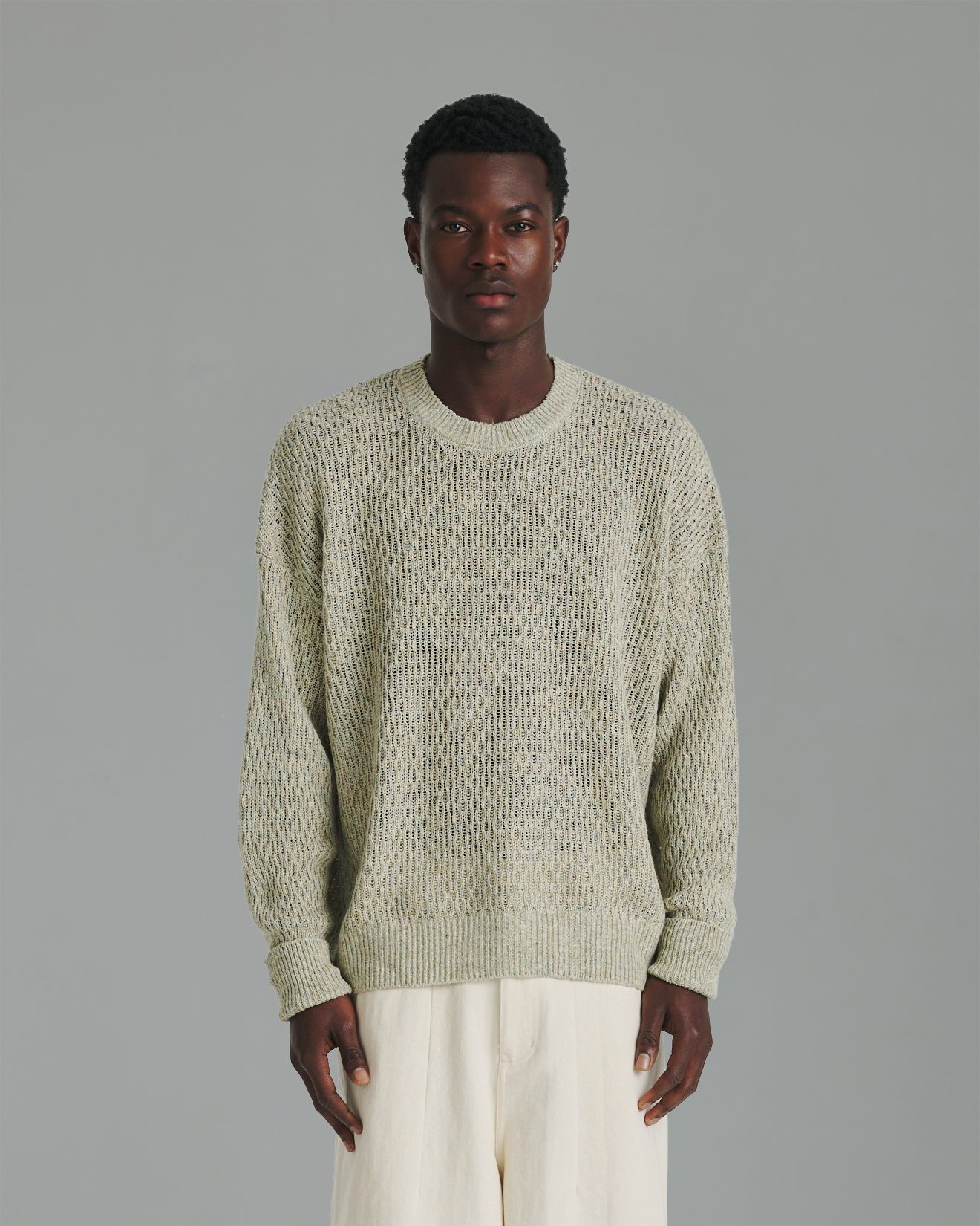 Linen Knit Crew - Green