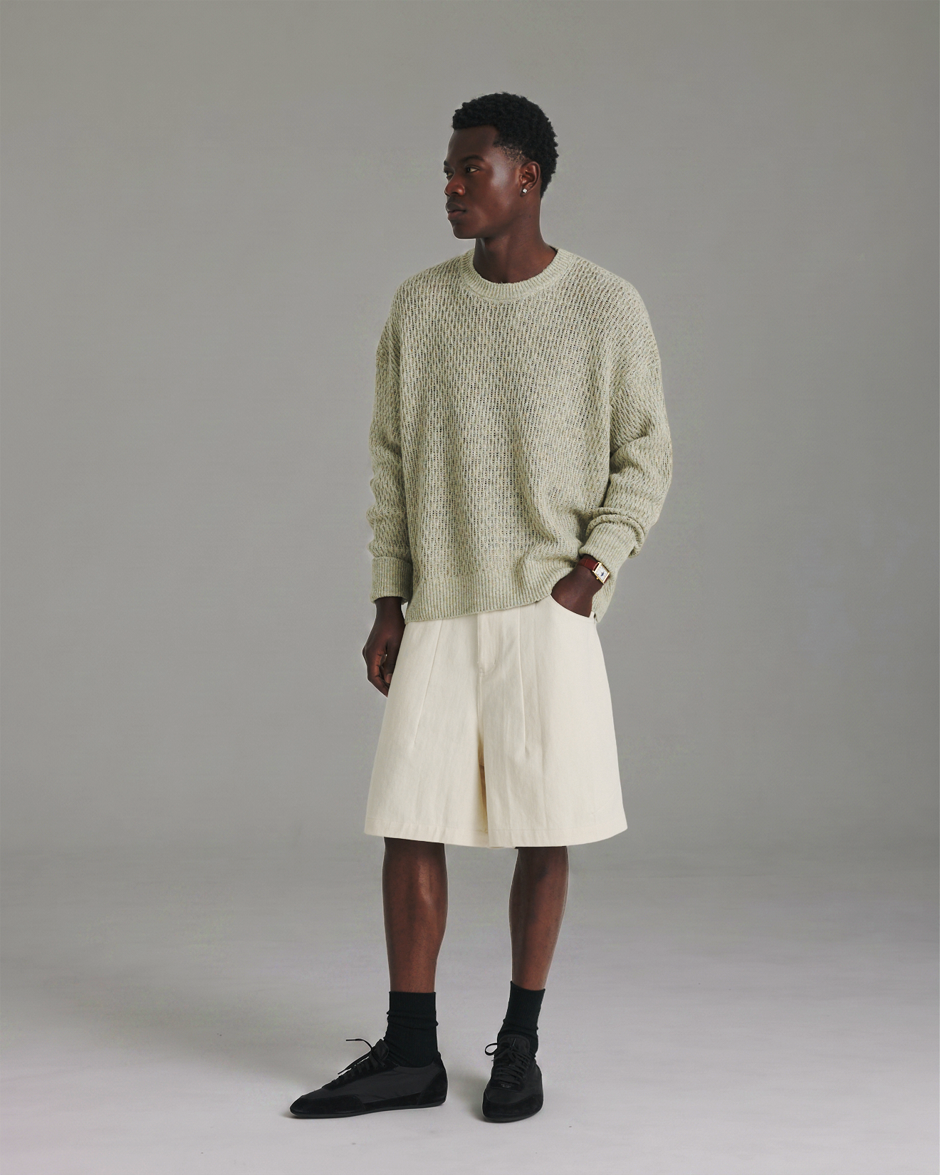 Linen Knit Crew - Green