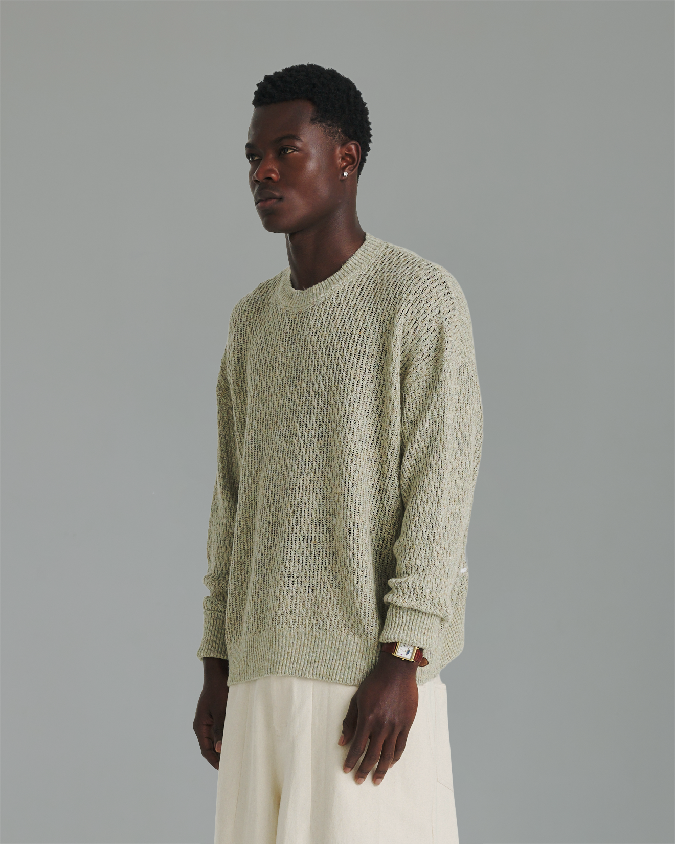 Linen Knit Crew - Green